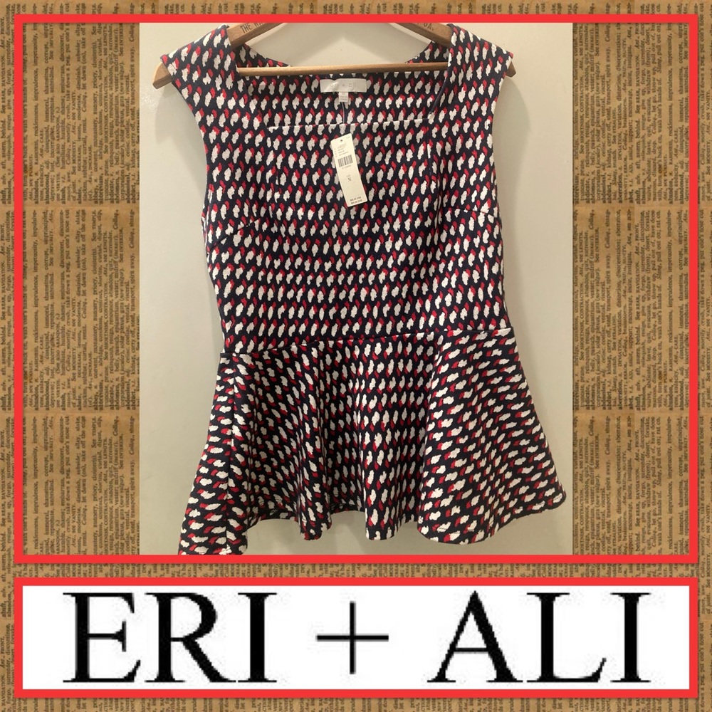 NWT Eri & Ari Anthropologie Thick Square-Neck Patterned Sleeveless Peplum Top
